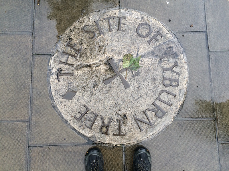 The site of Tyburn Tree and my wet shoes